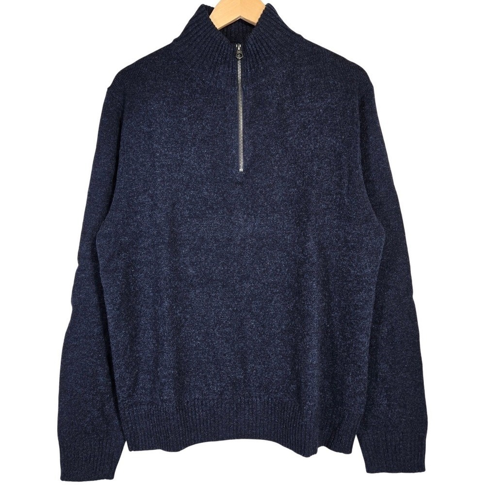 J Crew Rugged Merino Wool Blend Half Zip‎ Sweater Mens Large Blue Heathered